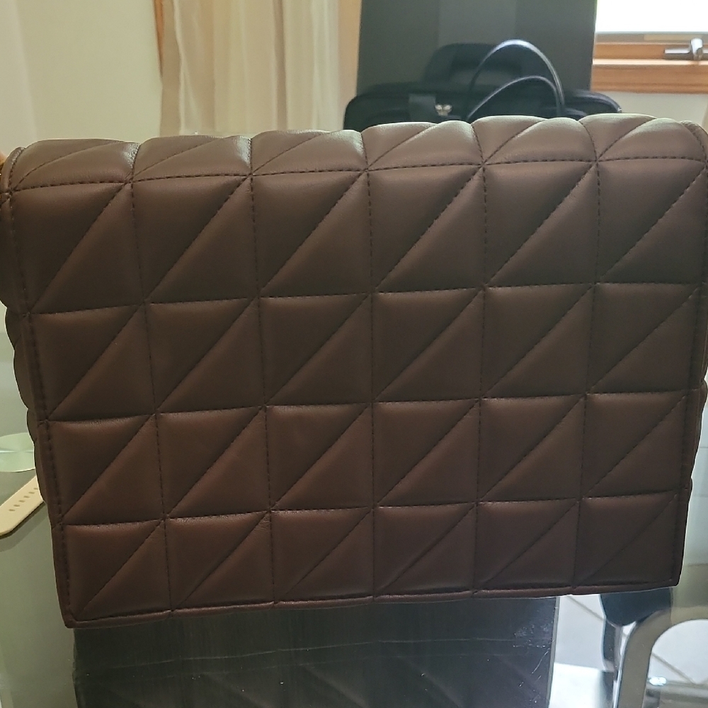 Zara Brown Geometric Quilted Shoulder Bag
